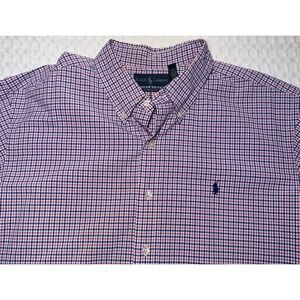 Ralph Lauren Men's Short Sleeve Button Down Shirt XXL Pink Blue Plaid Classic